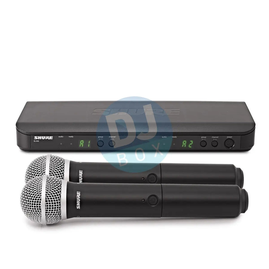 Shure BLX288/PG58 Wireless Dual Vocal System with two PG58 Handheld Transmitters at DJbox.ie DJ Shop