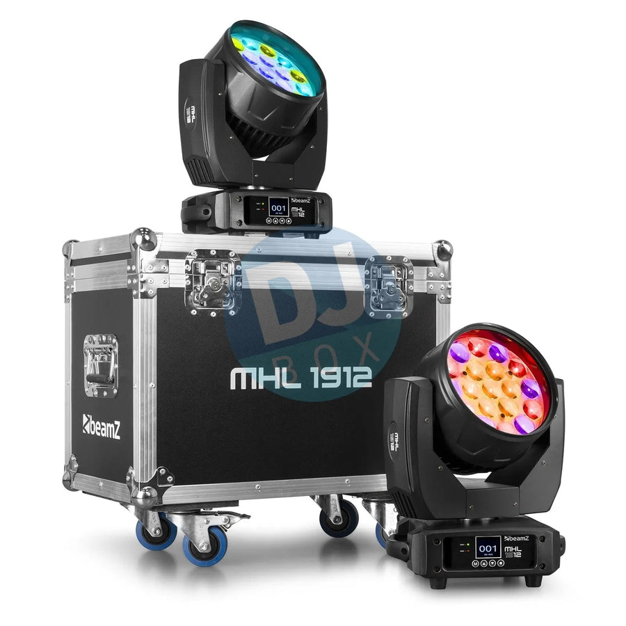 BeamZ MHL1912 Moving Head Wash with Zoom 2pcs in Flightcase at DJbox.ie DJ Shop