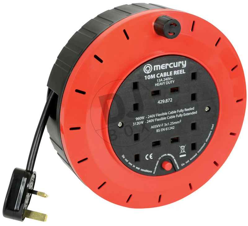 Mercury Mercury 4-Gang Extension Reel - 10m at DJbox.ie DJ Shop