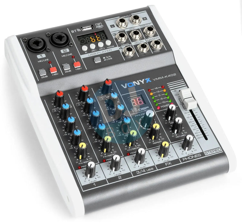 Vonyx Vonyx VMM-K402 4-Channel Music Mixer Bluetooth USB DJbox.ie DJ Shop