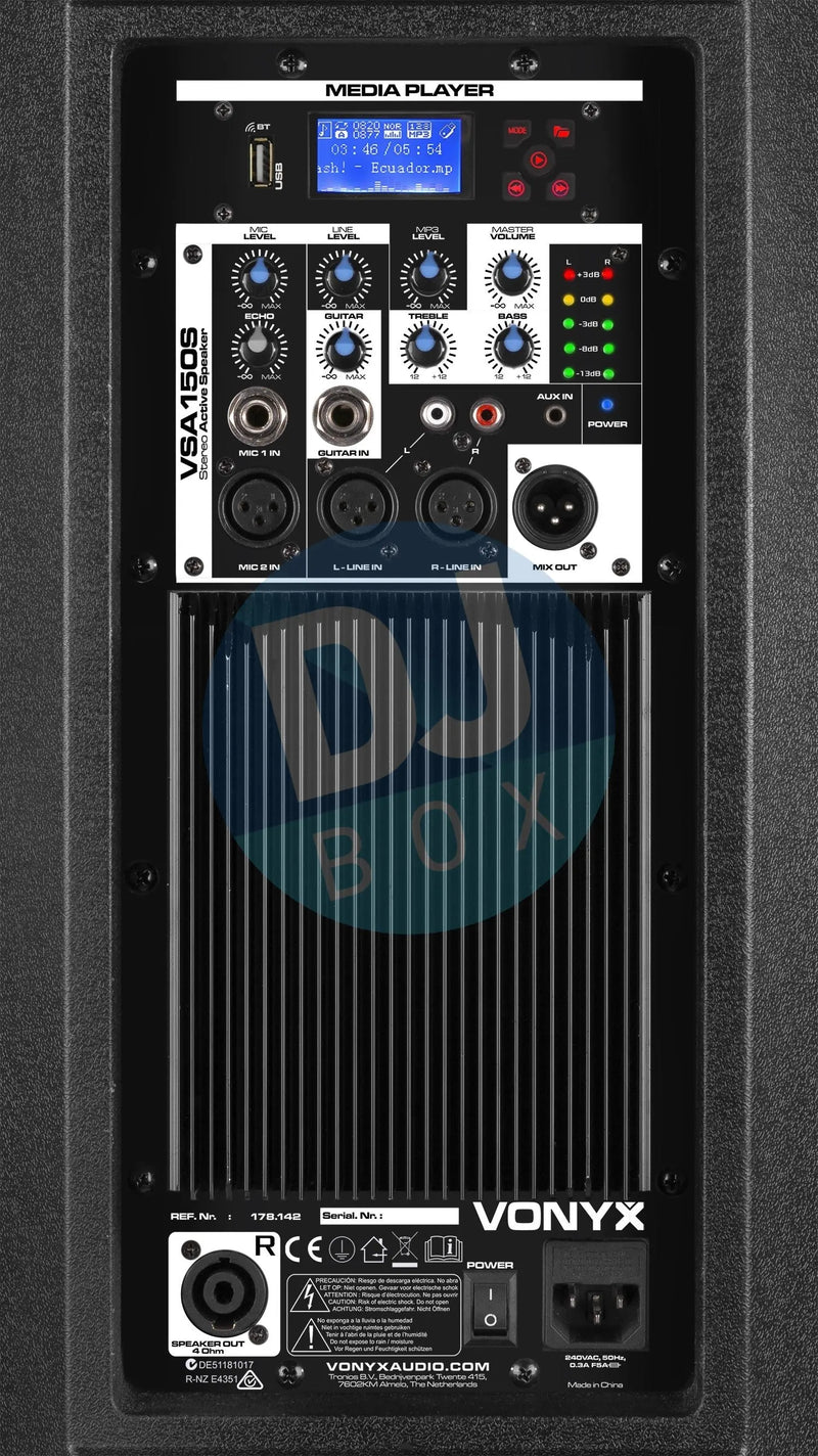 Vonyx VSA150S - Coppia Di Casse Bluetooth Attive 15 Pollici - 1000W RMS, Amplificatore Integrato, Ideali Per DJ, Feste Ed Eventi Live